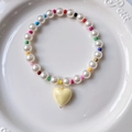 Collar de perlas coloridas para mascotas con cuentas vibrantes y colgante de corazón amarillo - XS / Corazón Amarillo