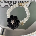 Double-row pearl pet necklace with black camellia flower and gold heart tag - XS / Black Camellia Single Layer