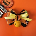 Halloween pet bow collar with spider patterns, cat eye gem, and yellow bell accessory - Orange Bow With Eye Decoration / XS