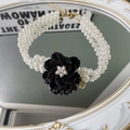 Three-layer pearl choker necklace featuring a black camellia flower for small pets - XS / Black Camellia Multi Layer