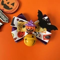 Halloween pet bowtie with purple ribbons, pumpkin charm and a large yellow bell - White Bow With Pumpkin Hat