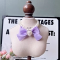 Elegant purple satin bow pet necklace with imitation pearls and rhinestone heart - XS / Taro Purple Bow