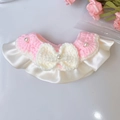 Handgemaakte gehaakte halsband voor huisdieren in roze en wit met strik en parels - S / Roze Crème Stijl Slabber