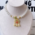 Klassieke parelketting voor huisdieren met gouden Ruyi-slot en Chinees Fu-teken - Geluk Klein Gouden Slot / XS