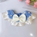 Handgemaakte blauw-witte gebreide halsband voor huisdieren met strik en parels - S / Blauwe Crème Stijl Halsband