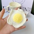 Handmade crochet pet hat with yellow egg design in white and yellow knitted finish - One Size / Poached Egg Style