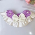 Handgebreide paarse huisdierhalsband met witte strik en parels voor honden en katten - S / Paarse Crème Stijl Halsband