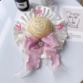 Lolita pet straw hat with pink bows, pearls and lace ruffles for cats and dogs - S / Pink