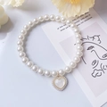 Elegante collar de perlas para mascotas con colgante de corazón de opalo y oro fino - XS (18cm) / Collar Estilo Ópalo Corazón