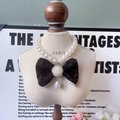 Elegant pet necklace with black lace bow, white pearls and rose cameo pendant - Black Bowknot Necklace