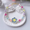 Collier réglable pour animaux avec perles blanches, perles colorées et pendentif fleur bleue - Taille XS (0,5-1,5 kg) / Collier Fleur Souriante Bleu
