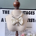 Elegant pet necklace with oversized lace bow, pearls, and a rose pendant - White Bowtie Necklace