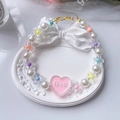 Adjustable pearl bead pet necklace with colorful flower charms and pink Love heart pendant - LOVE Heart Necklace