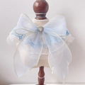 Light blue pet lace collar with large bow and heart gemstone on wooden mannequin - S (1-3kg) / Blue Embroidered Lace