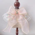 Light pink pet lace collar with double organza bow and heart crystal detail - S (1-3kg) / Pink Embroidered Lace