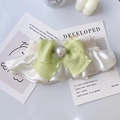 Cute pet collar in cream satin with green bow and heart pearl for cats or dogs - XS (15-20cm) / Cream Green Bow