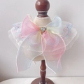 Rainbow lace pet bib with heart gemstone and ribbon on wooden mannequin - S (1-3kg) / Multicolor Embroidered Lace