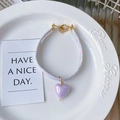 Floral fabric pet collar with a purple heart-shaped iridescent pendant and gold clasp - XS (15-20cm) / Purple