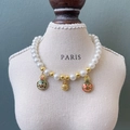 Handmade pet pearl necklace featuring vintage enamel mask pendants and gold beads - S Size (1.5-3kg) / Gold Swallowing Beast Family