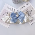 Sky blue pet collar with cream bow, heart pearl center and tweed trim details - Cream Blue Bowknot