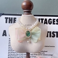 Sweet handmade pet pearl necklace featuring a colorful organza bow and green gem - Green Bow