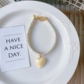Sweet cream heart pendant collar with floral printed fabric and gold adjustment chain - XS (15-20cm) / Yellow