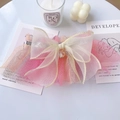 Pink and white sequined pet bow collar with mesh layers and a heart crystal pendant - S / Pink-Yellow Mesh