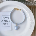 Light blue floral pet collar with pink heart print and golden metal pendant - XS (15-20cm) / Blue