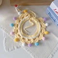 Handmade knitted yellow pet collar with colorful pom-poms for cats and dogs - S / Yellow