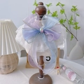 Collare in pizzo per animali con grande fiocco in organza sfumato viola e blu per gatti - XS (15-20cm) / Blu-viola da sogno