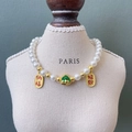 Pearl pet necklace with golden beads and Mahjong charms for wealth and luck - Success in One Go