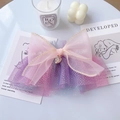 Pink blue gradient layered mesh bow pet collar with a heart zircon pendant charm - S / Pink-Purple Mesh