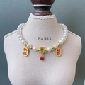 Pet pearl necklace with gold Mahjong pendant and lucky charms for cats and dogs - Mahjong Fortune Red