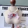 Pink ribbon bow pet necklace with white pearls and red heart gemstone pendant - Light Pink Bowknot