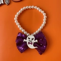 Collana di perle Halloween per animali con fiocco di paillettes viola e fantasma - Taglia XS (0,5-1,5 kg) / Collana Papillon Viola
