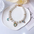 Charming pet pearl necklace with green heart crystal and golden charms for cats and dogs - XS / Green Heart