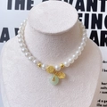 Collana di perle retrò cinese per animali con ciondoli Fu dorati e giada verde - Stile Fibbia della Pace in Giada Cinese / XS