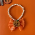 Collare di perle Halloween per animali con fiocco di paillettes arancione e zucca - Taglia XS (0,5-1,5 kg) / Collana Papillon Arancione
