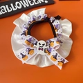 Witte Halloween-halsband met ruches voor huisdieren met pompoen-geest-strik - S / Schedel Stijl / Wit