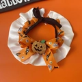 Halloween halsband voor huisdieren met witte ruches, oranje lint en pailletten pompoen - S / Pompoen Patroon / Oranje