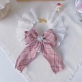 Pink checkered bow pet lace collar with heart gemstone and adjustable gold chain - XS (15-20cm) / Pink Plaid Bowknot Collar