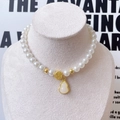 Collana di perle per animali con ciondolo Fu e zucca di finto bachelite bianca - Calcedonio Cinese Cristallo Bianco / XS