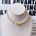 Chinese style pet pearl necklace with a golden Fu character pendant for cats and dogs - Fu Character Plain Circle
