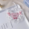 Handmade crochet pet bib with pink bear patch and lace trim for cats and small dogs - S / Pink Bear Bib