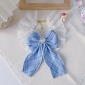 Adjustable lace pet collar with a blue plaid bow and heart rhinestone for cats and small dogs - XS (15-20cm) / Blue Plaid Bowknot Collar