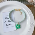 Light green floral pet necklace with flower charm on white ceramic plate for cats and dogs - XS (15-20cm) / Green