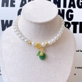 Pet pearl necklace with gold lucky coin and green gourd pendant for cats and dogs - Chinese Jadeite Fortune Bag