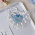 Handmade crochet pet bib with lace trim and blue teddy bear embroidery in white - S / Blue Bear Bib