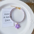 Adjustable lavender floral pet collar with daisy pattern and a purple flower pendant - XS (15-20cm) / Purple