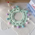 Mint green hand-knitted pet collar with colorful plush pom-poms for cats and dogs - S / Blue-Green